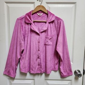 Juicy Couture Pajama Top Womens L Pink Velour Collared Button Long Sleeve Soft